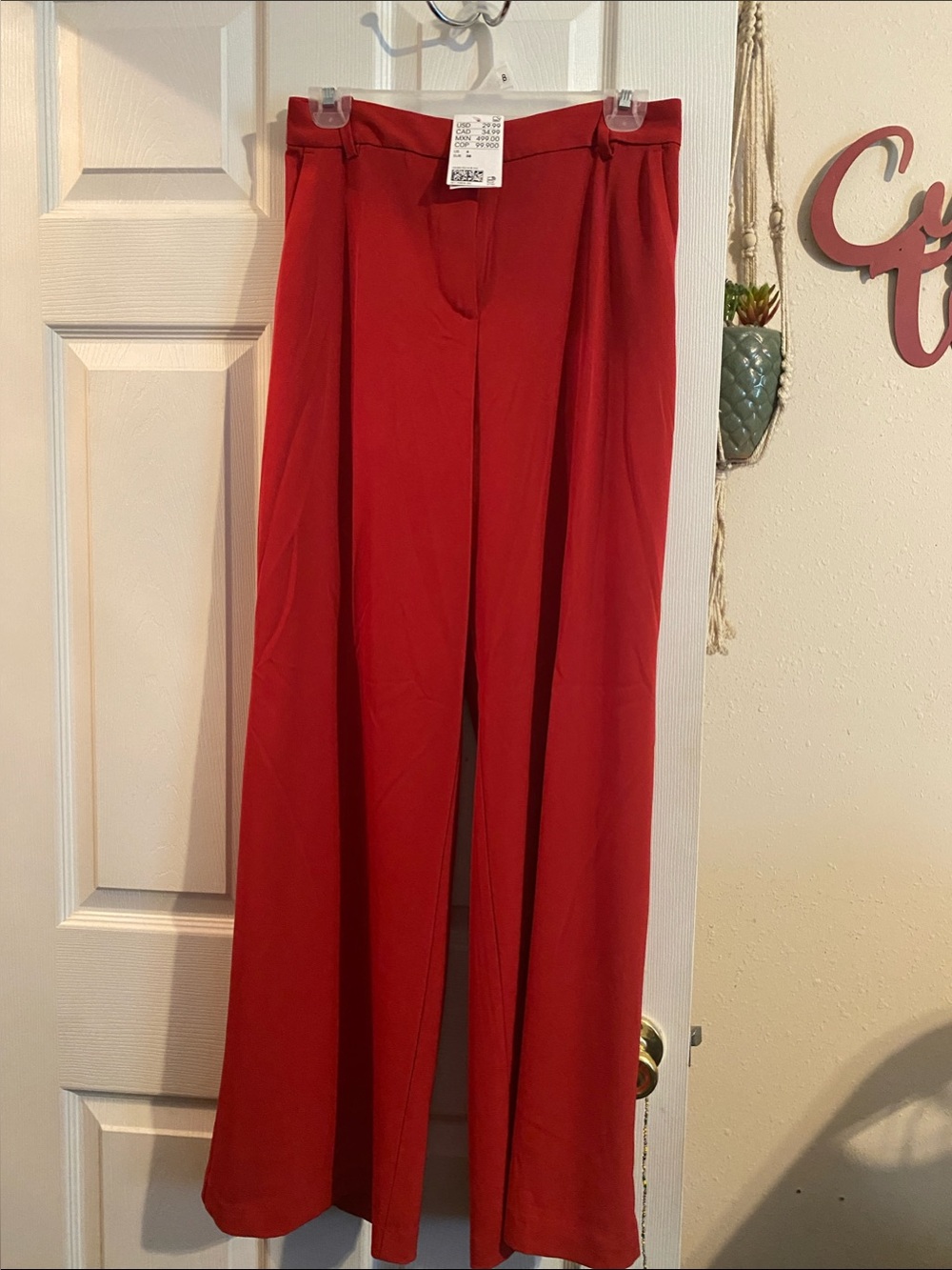 H&M Wide-Leg Red Trousers